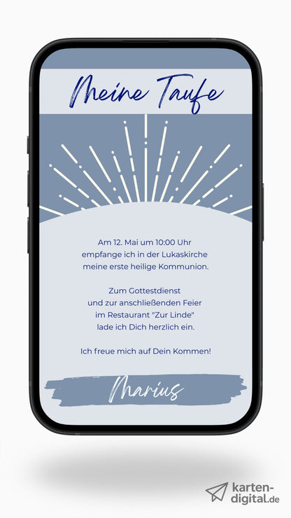 Moderne digitale Taufeinladung in Blau – stilvoll & zeitgemäß - karten - digital