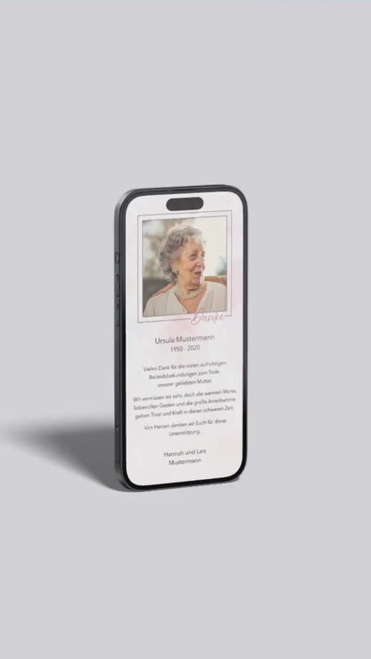 Digitale Danksagungskarte – Rosé & Fotorahmen