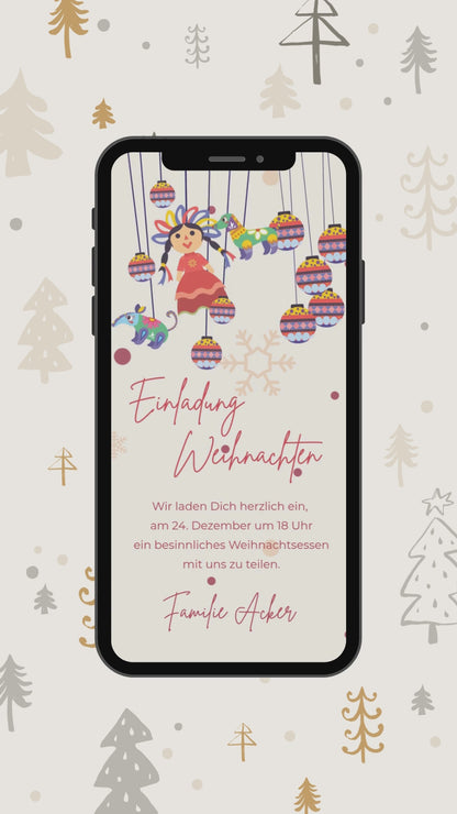 Digitale Video-Weihnachtseinladung – Weihnachtsanhänger & Illustrationen