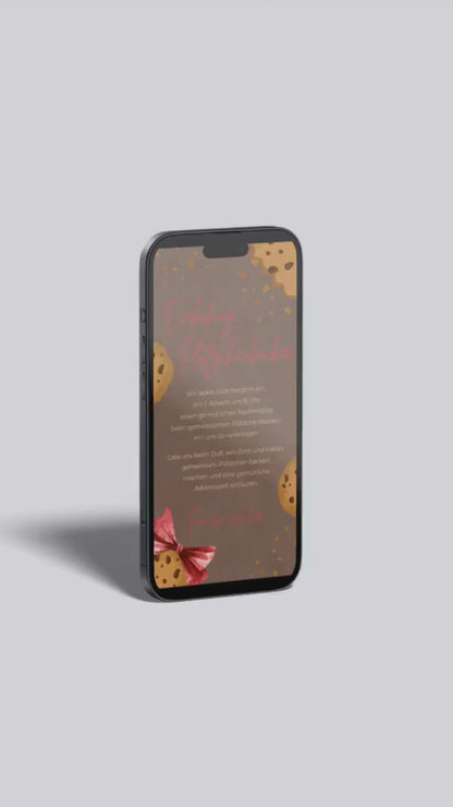 Digitale Einladung Plätzchenbacken – warmes Adventsdesign mit süßen Keksillustrationen