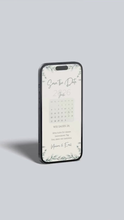 Digitale Save the Date Karte mit Kalender – Natürlich modern und stilvoll