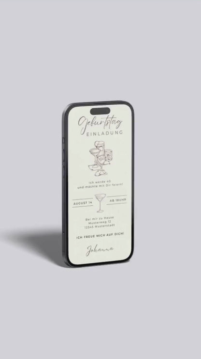 Digitale Einladung Geburtstag – Cocktail & Vintage