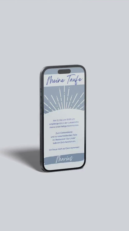 Moderne digitale Taufeinladung in Blau – stilvoll & zeitgemäß