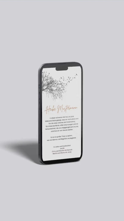 Digitale Danksagungskarte – Zweige & warmer Akzent