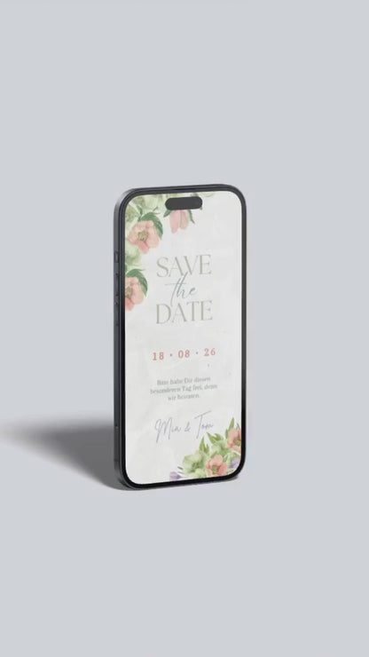Verspielte Save-the-Date Karte mit Blumen – digital & liebevoll gestaltet