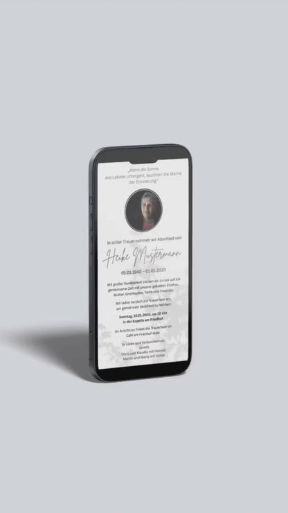 Digitale Trauerkarte mit Foto und Zitat – stilvoll, persönlich und würdevoll Abschied nehmen