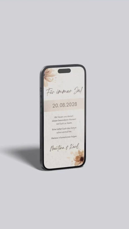 Digitale Save-the-Date Karte – Beige & Florale Akzente