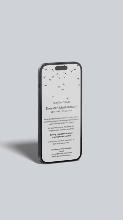 Digitale Trauerkarte mit Beerdigungsdetails – stilvoll und persönlich Abschied nehmen