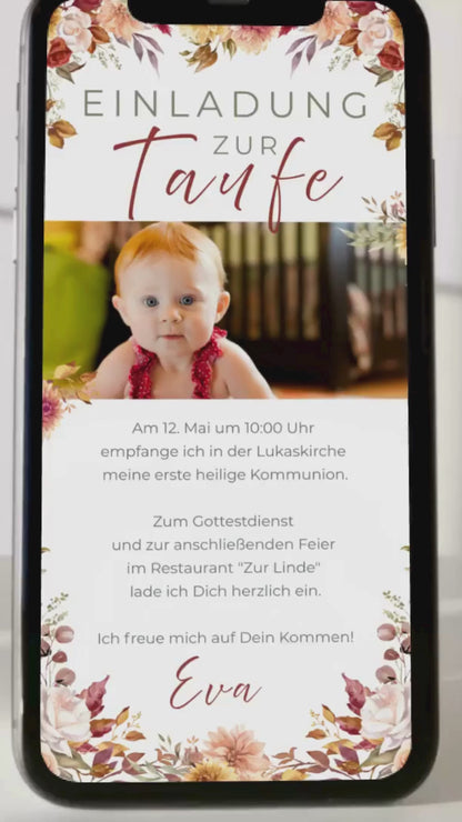 Digitale Taufeinladung mit Foto – herbstlich, liebevoll & persönlich