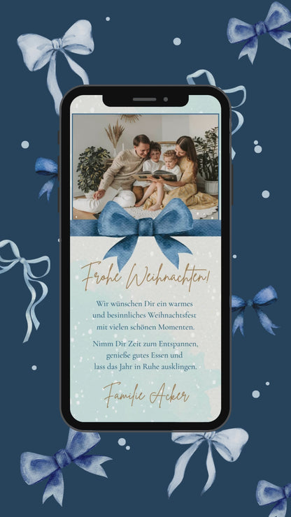 Digitale Video-Weihnachtseinladung – Schleife & Schneefall