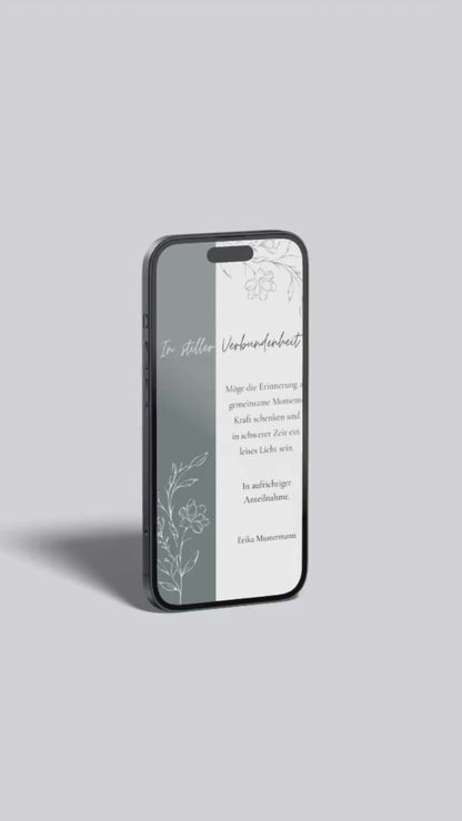 Digitale Kondolenzkarte – Grau & florale Linie