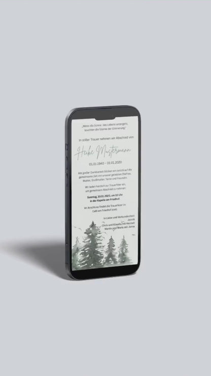 Digitale Trauerkarte mit Waldmotiv – stilvoll und naturverbunden Abschied nehmen