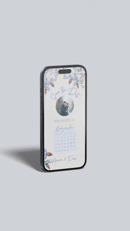 Save-the-Date zur Winterhochzeit – digitale Karte mit romantischem Winterdesign