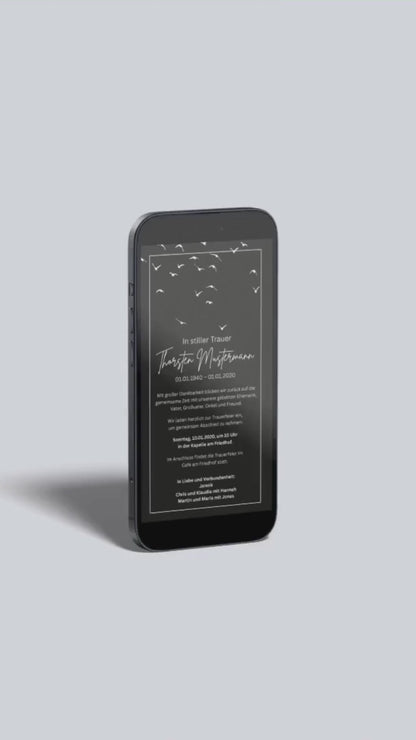 Digitale Trauerkarte in Schwarz – stilvoll und würdevoll zur Beerdigung einladen