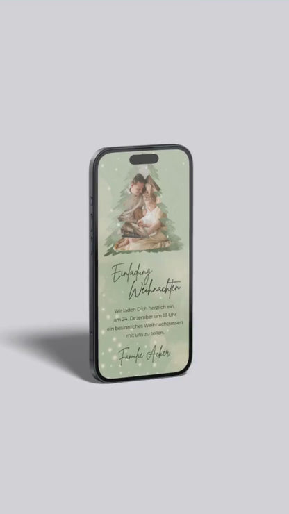 Digitale Einladung zu Weihnachten – persönliches Design mit Foto im Tannenbaum