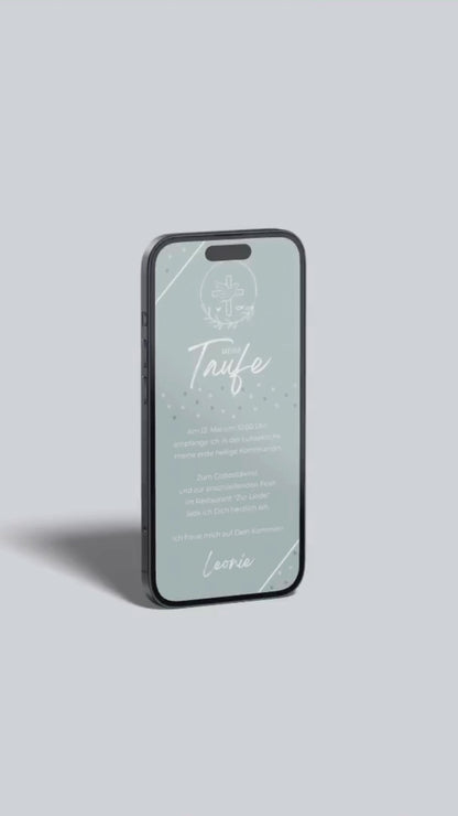 Schlichte digitale Taufeinladung mit christlichem Symbol – modern & würdevoll