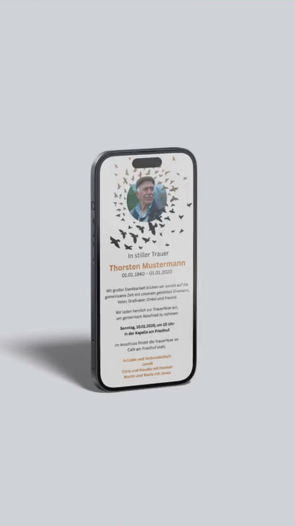 Digitale Trauerkarte mit Foto – würdevoll Abschied nehmen und einladen zur Beerdigung