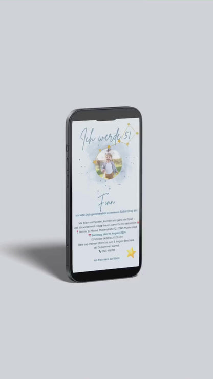 Digitale Kindergeburtstagseinladung – Sternenhimmel-Design mit Foto