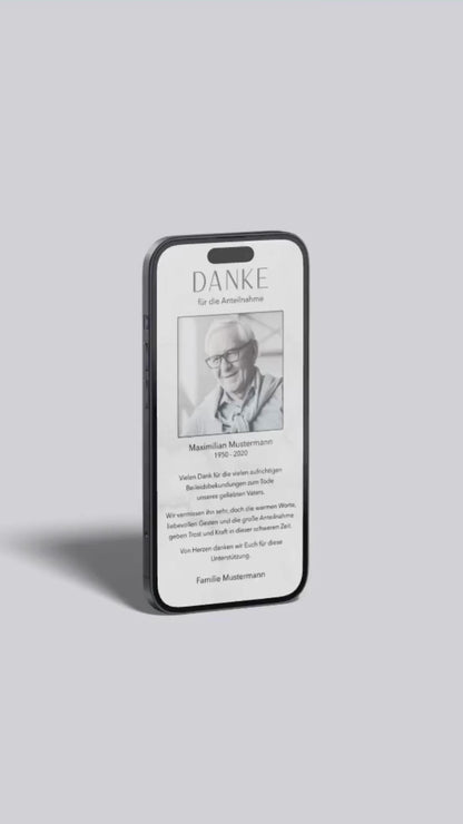 Digitale Danksagungskarte – Marmor & Fotorahmen