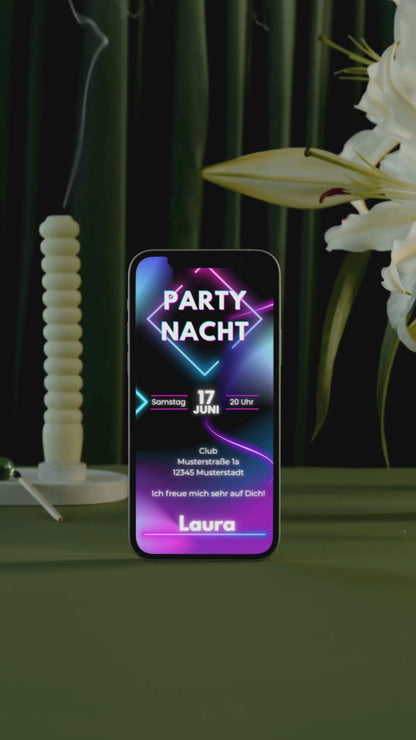 Digitale Geburtstagseinladung – Neon-Style für eine unvergessliche Partynacht