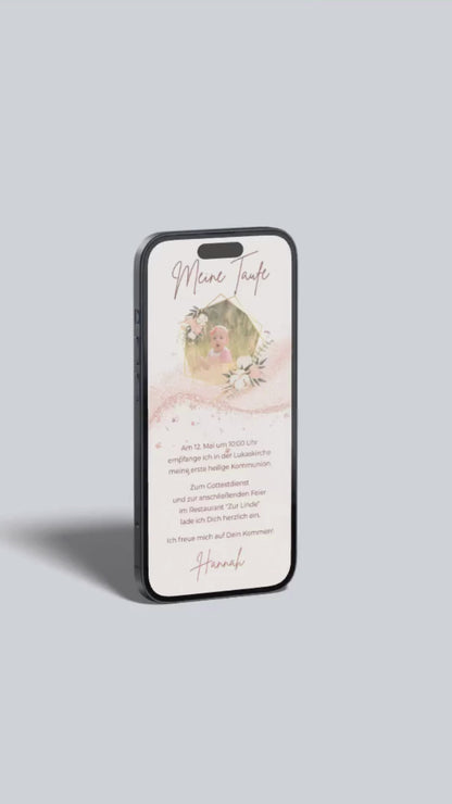 Digitale Taufeinladung in Roségold – elegante & schlichte Einladung zur Taufe