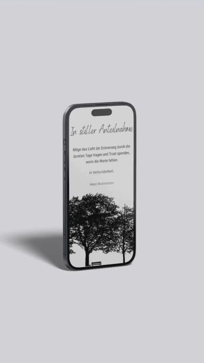 Digitale Kondolenzkarte – Schwarzweiß & Baum