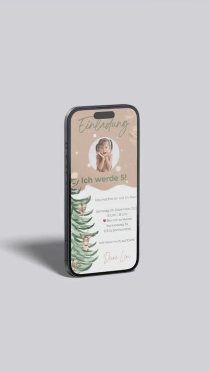 Digitale Geburtstagseinladung – Winterliches Design mit Tannenbaum & Herz