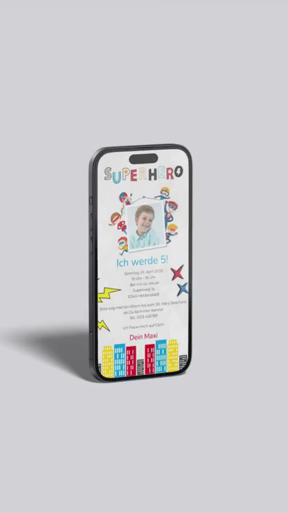 Digitale Geburtstagseinladung – Bunte Superhelden