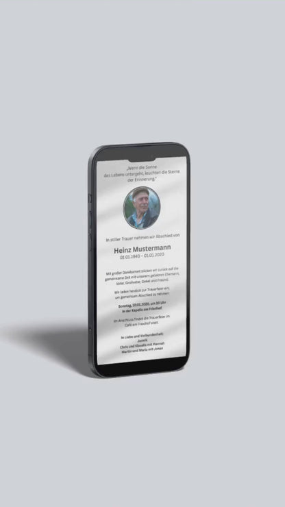Digitale Trauerkarte mit Foto und Zitat – persönlich Abschied nehmen und zur Beerdigung einladen