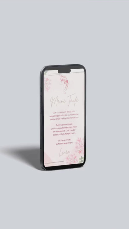 Digitale Einladung zur Taufe – zart & liebevoll mit floralen Aquarellblüten