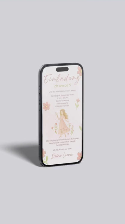 Digitale Geburtstagseinladung – Prinzessin & Pastell