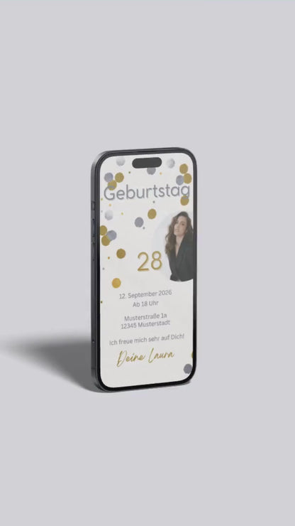 Digitale Geburtstagseinladung mit Foto – stilvoll, modern & edel