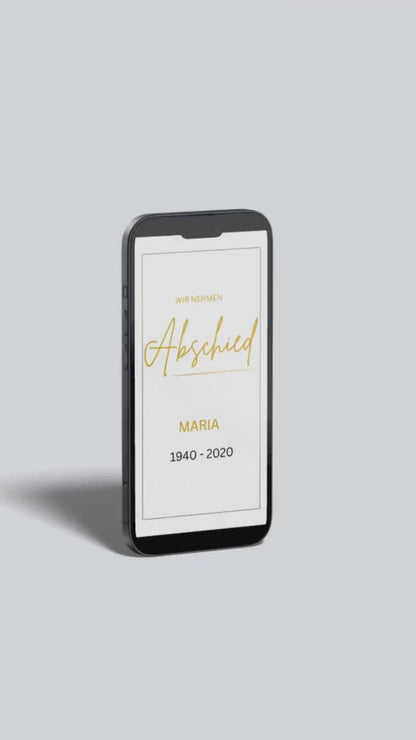 Zweiseitige digitale Trauerkarte – elegantes Design für eine würdevolle Einladung zur Beisetzung