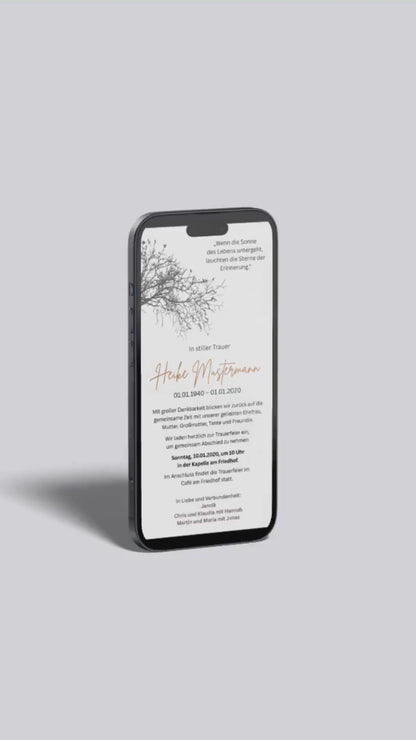 Digitales Trauerkarten-Set – Zweig & warmes Beige