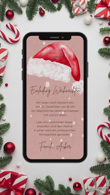 Digitale Video-Einladung zu Weihnachten – warmes Aquarelldesign mit sanft rieselndem Schnee