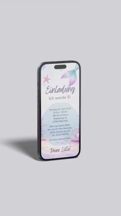 Digitale Geburtstagseinladung – Kleine Meerjungfrau