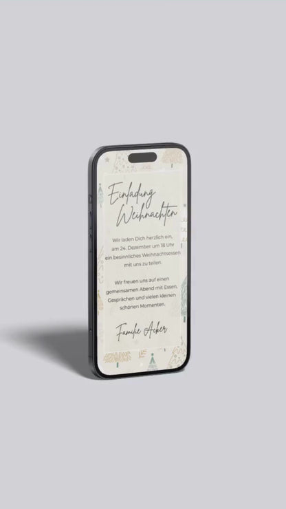 Digitale Einladung zu Weihnachten – helles Festtagsdesign mit liebevollen Illustrationen