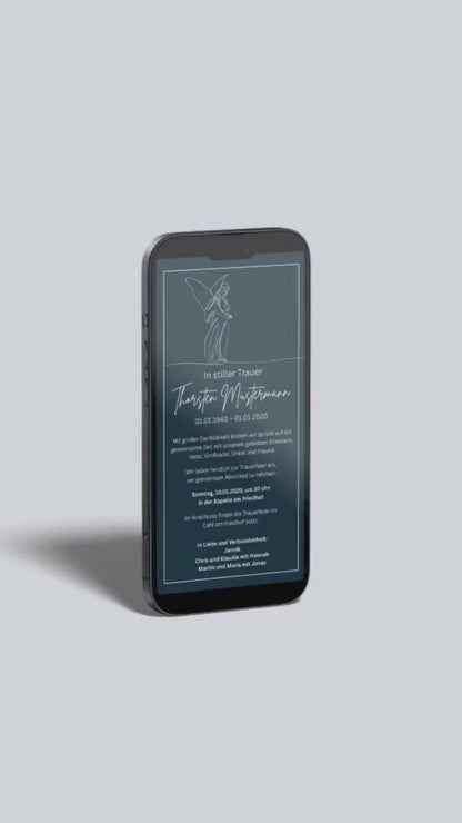 Digitale Trauerkarte mit Engel – liebevoll informieren und zur Beerdigung einladen