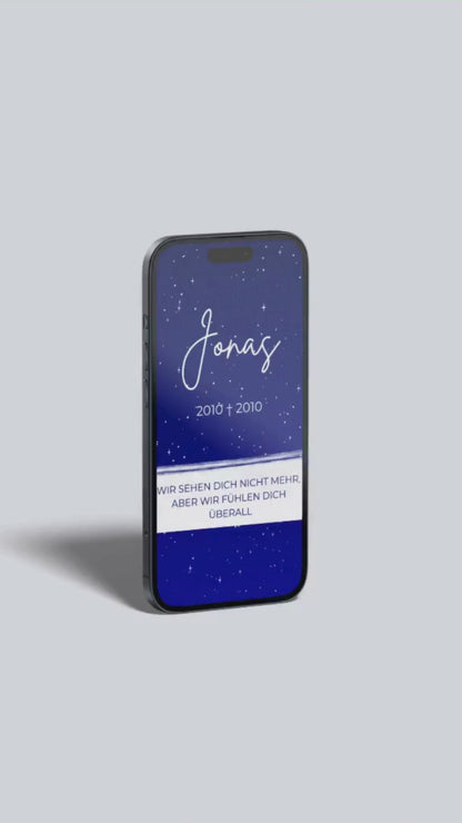 Digitale Trauerkarte für ein verstorbenes Kind – liebevoll gestaltet mit Sternenhimmel