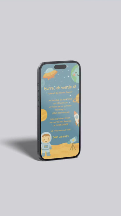 Digitale Einladung Kindergeburtstag – Weltraum & Astronaut
