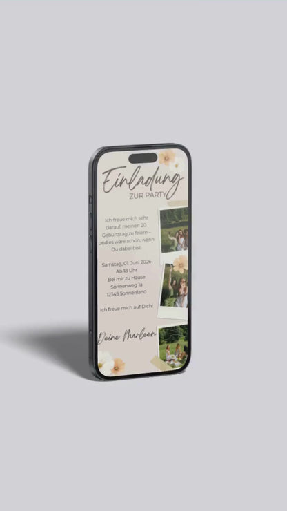 Digitale Geburtstagseinladung – Rosé & Collage
