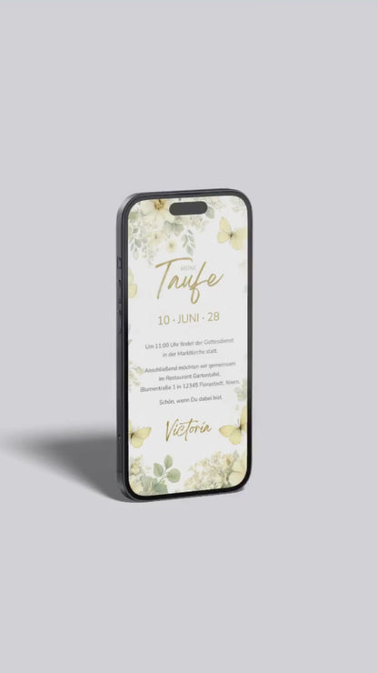 Digitale Einladung Taufe – Blüten & Schmetterlinge