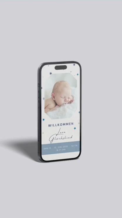 Digitale Geburtskarte – Sternenzauber & Foto