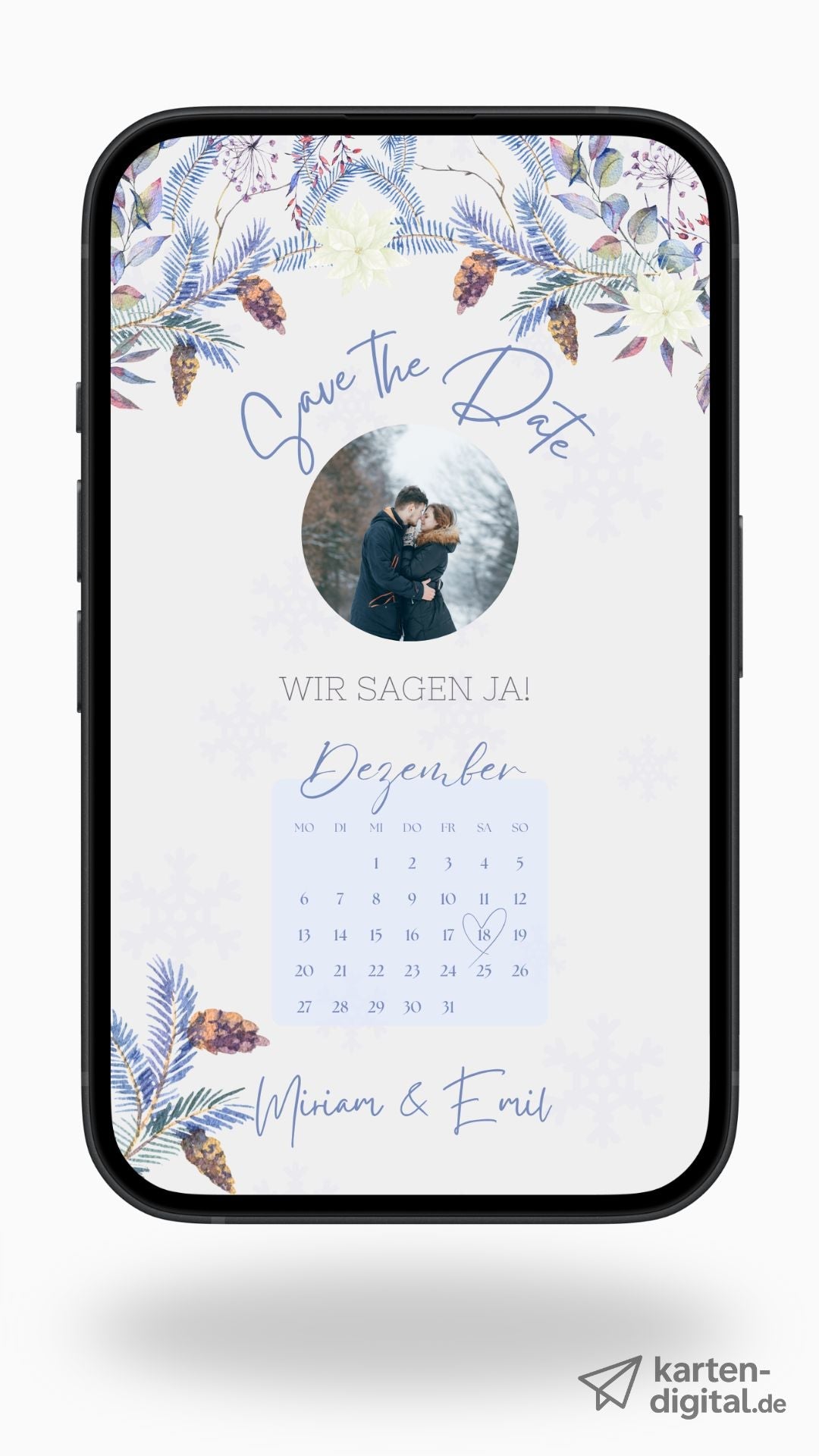 Save - the - Date zur Winterhochzeit – digitale Karte mit romantischem Winterdesign - karten - digital