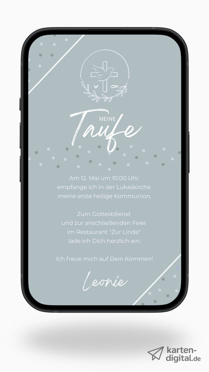 Schlichte digitale Taufeinladung mit christlichem Symbol – modern & würdevoll - karten - digital